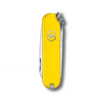 Anverso de la navaja multiusos Victorinox Classic SD Sunny Side en naranja – Cuchillalia.com