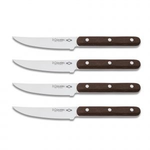 Set de 4 cuchillos chuleteros de filo liso y mango de madera - 3 Claveles EOS 1483 - Cuchillalia.com