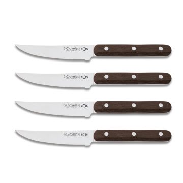 Set de 4 cuchillos chuleteros de filo liso y mango de madera – 3 Claveles EOS 1483 – Cuchillalia.com