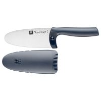 Cuchillo de cocina para niños Zwilling Kids Twinny de mango azul grisáceo con funda y protección para dedos - Cuchillalia.com