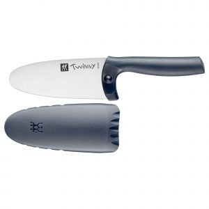 Cuchillo de cocina para niños Zwilling Kids Twinny de mango azul grisáceo con funda y protección para dedos - Cuchillalia.com