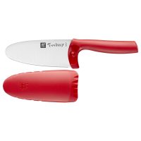 Cuchillo de cocina para niños Zwilling Kids Twinny de mango rojo con funda y protección para dedos - Cuchillalia.com