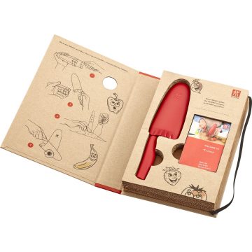Cuchillo de cocina para niños Zwilling Kids Twinny de mango rojo con funda y protección para dedos presentado en su caja – Cuchillalia.com