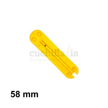 Reverso de la cacha delantera de 58 mm en color amarillo de recambio para navajas multiusos Victorinox – C-6208.3 – Cuchillalia.com
