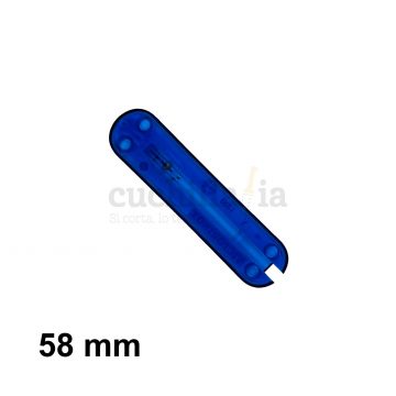 Reverso de la cacha delantera de 58 mm en color azul transparente de recambio para navajas multiusos Victorinox C-6202.T3 – Cuchillalia.com