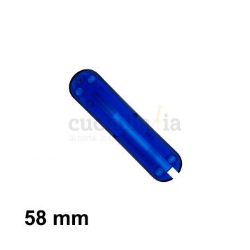Reverso de la cacha trasera de 58 mm en color azul transparente de recambio para navajas multiusos Victorinox C-6202.T4 – Cuchillalia.com