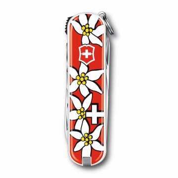 Cortauñas multiusos Victorinox Nail Clip 580, Edelweiss con flores, de 8 funciones, cerrada – Cuchillalia.com