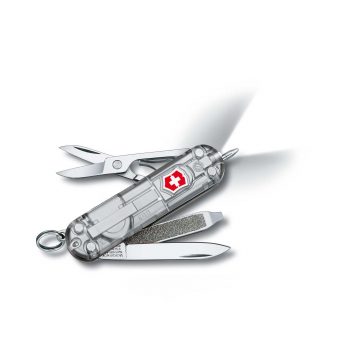 Navaja multiusos Victorinox Signature Lite de color plata transparente, con 7 funciones (linterna y bolígrafo) – Cuchillalia.com