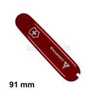 Cacha delantera de 91 mm en color rojo con el logotipo de "Camping", de recambio para navajas multiusos Victorinox - C-3671.3 - Cuchillalia.com