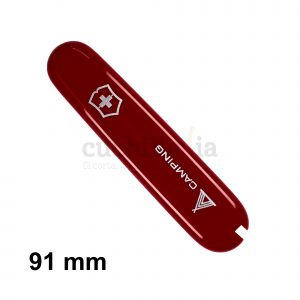 Cacha delantera de 91 mm en color rojo con el logotipo de "Camping", de recambio para navajas multiusos Victorinox - C-3671.3 - Cuchillalia.com