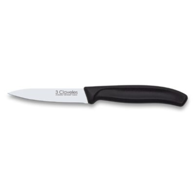 Cuchillo mondador con hoja de 9 cm y mango de polipropileno de color negro 3 Claveles 1208 - Cuchillalia.com