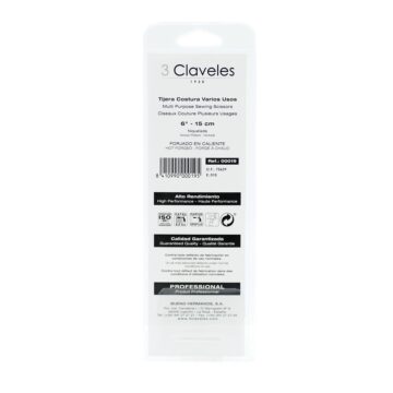 Reverso del blister de las tijeras de costura catalanas de 15 cm (6″) – 3 Claveles 19 – Cuchillalia.com