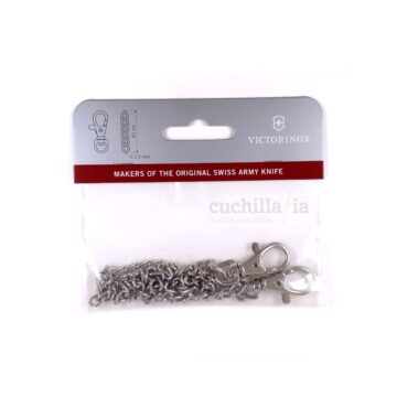 Blister de la cadena metálica fina de 40 cm con doble mosquetón Victorinox 4.1815 – Cuchillalia.com