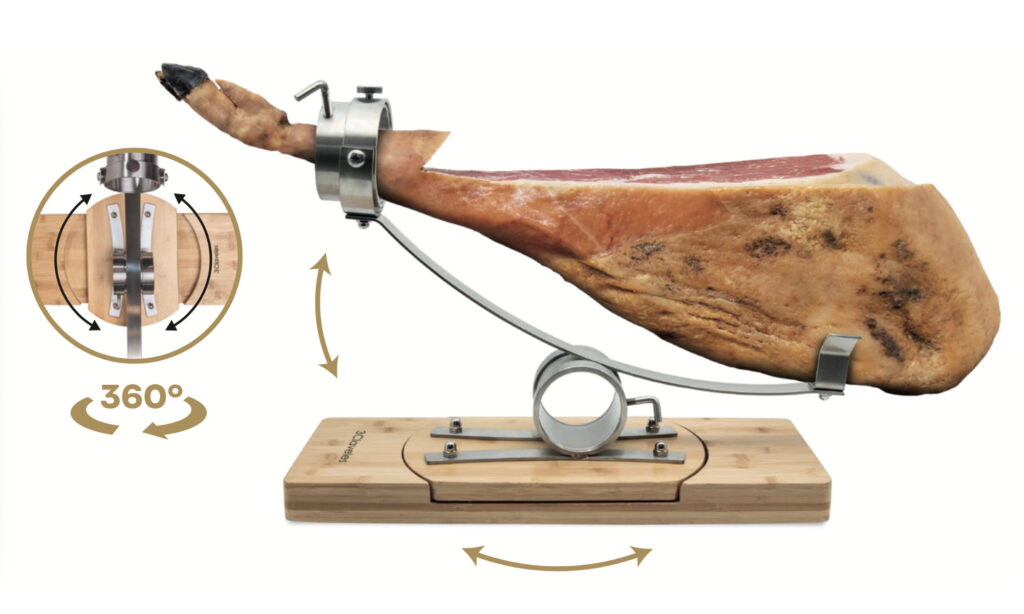 Características del soporte jamonero giratorio 360 y basculante de 3 Claveles - 1742 - Cuchillalia.com