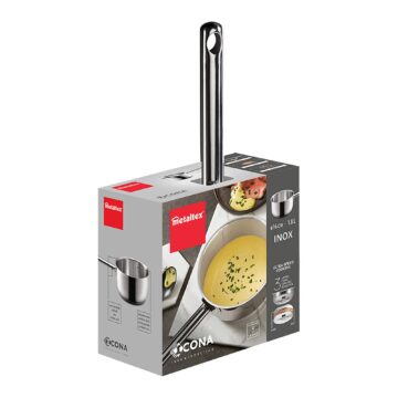 Caja/blister del cazo de acero inoxidable de 16 cm (1,8 litros) Metaltex Icona – Cuchillalia.com