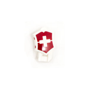 Pulsador de bloqueo Victorinox Ranger Grip B.9549 visto de frente con el escudo y la cruz suiza en rojo