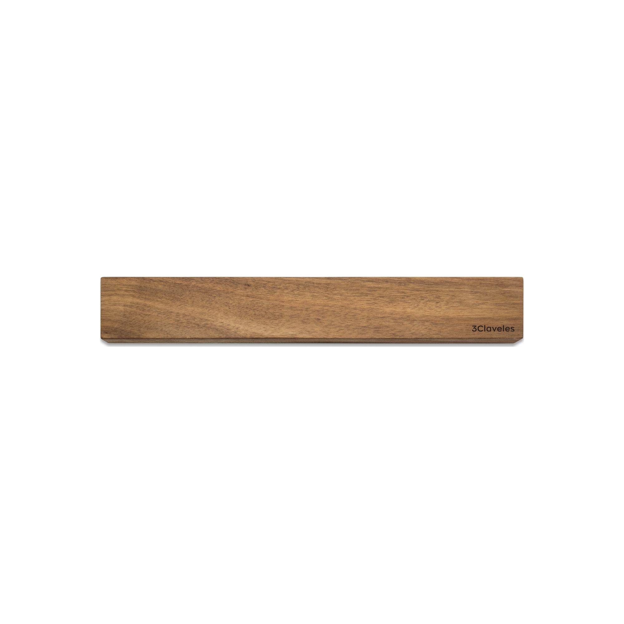 Vista frontal de la barra magnética 3 Claveles 3600 de madera de acacia 40 cm, sistema adhesivo de doble cara para pegar en la pared sin taladrar. Vista frontal de la barra magnética 3 Claveles 3600 de madera de acacia 40 cm, sistema adhesivo de doble cara para pegar en la pared sin taladrar.