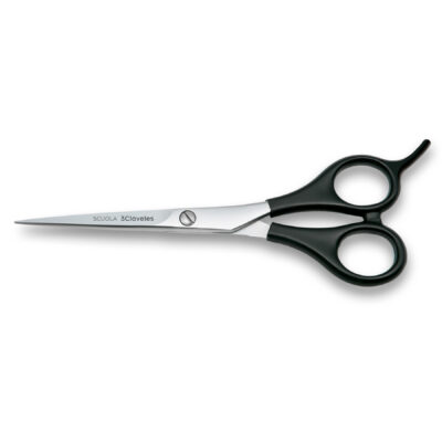 Tijeras peluquería apoyadedos 6 pulgadas 3 Claveles Scuola 12621, mango nylon negro filo microdentado