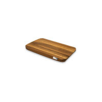 Tabla de presentación de nogal Artelegno 30x20 cm en madera maciza de tono oscuro con placa metálica de la marca