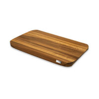 Tabla de corte de nogal Artelegno 50x30 cm en madera maciza oscura de 3 cm de grosor con placa metálica