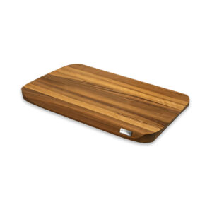 Tabla de corte de nogal Artelegno 50x30 cm en madera maciza oscura de 3 cm de grosor con placa metálica